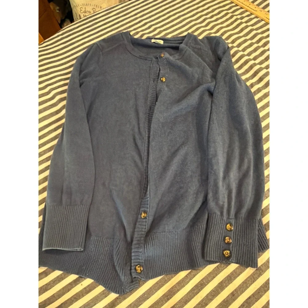 LL Bean Blue Cotton‎ Cashmere Blend Button Cardigan Sweater Large 290404